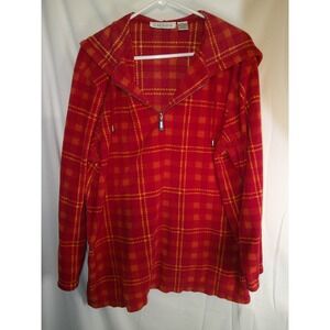 Vintage Chaus Sport Red Plaid Fleece Quarter Zip Pullover Top Women's‎ XL